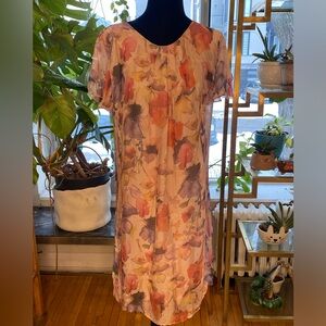 Elegant Silk  Watercolor Flower Midi Dress